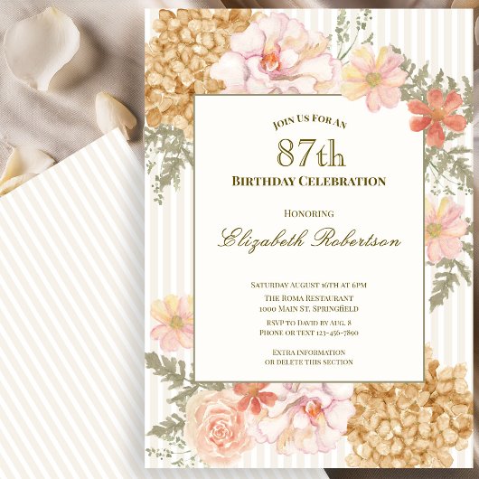 Autumn Colors Floral 87th Birthday Invitation 招待状