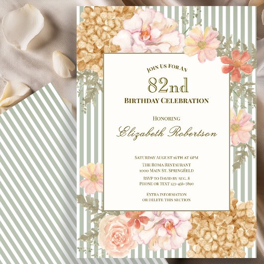 Autumn Colors Floral Sage 82nd Birthday Invitation 招待状