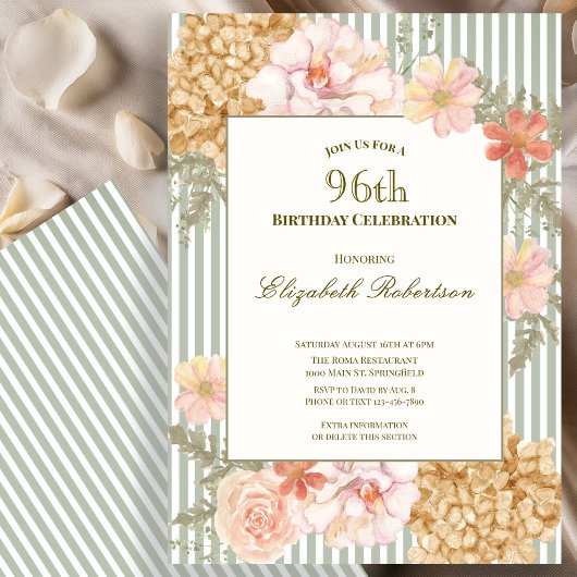 Autumn Colors Floral Sage 96th Birthday Invitation 招待状