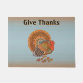 Autumn Colours Male Turkey in Leaves Give Thanks ドアマット (正面)