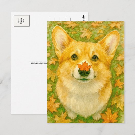 Autumn Corgi Charm Cozy Fall Postcard ポストカード (正面/裏面)