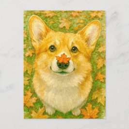 Autumn Corgi Charm Cozy Fall Postcard ポストカード