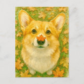 Autumn Corgi Charm Cozy Fall Postcard ポストカード (正面)