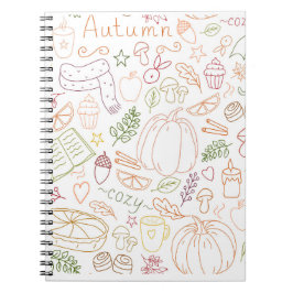 Autumn Cozy Doodle Pattern – Fall Pumpkins, Leaves ノートブック
