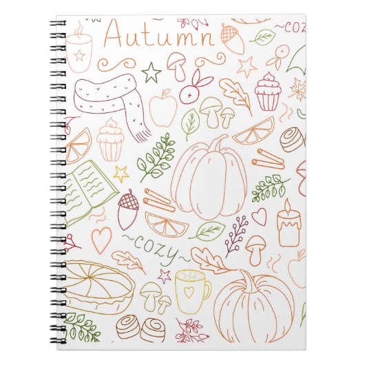 Autumn Cozy Doodle Pattern – Fall Pumpkins, Leaves ノートブック (正面)