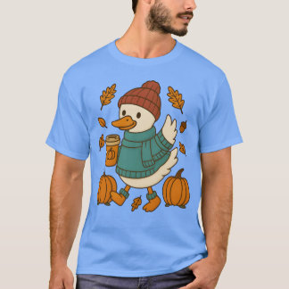 Autumn Cozy Duck with Pumpkin Caf boy Tシャツ
