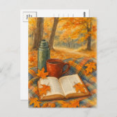 Autumn Cozy Fall Book and Coffee Postcard ポストカード (正面/裏面)
