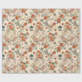 Autumn Cream Orange Floral Chinoiserie ラッピングペーパー (フラット)