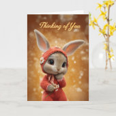 Autumn Daisy Baby Bunny in Red Thinking of You カード (黄色い花)