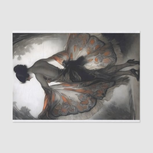 Autumn Dancer in Black & Burnt Orange Decoupage 薄葉紙 (正面)