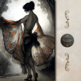 Autumn Dancer in Black & Burnt Orange Decoupage 薄葉紙