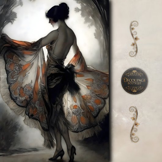 Autumn Dancer in Black & Burnt Orange Decoupage 薄葉紙