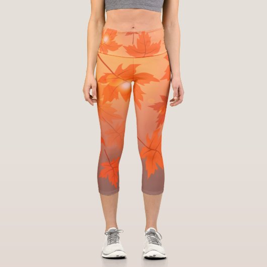 Autumn design with maple leaves and bokeh effect   カプリレギンス (正面)