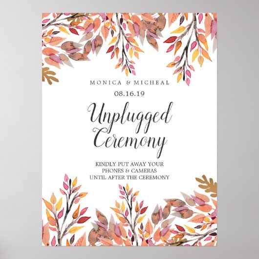 Autumn Dream | Unplugged Wedding Ceremony Sign ポスター (正面)