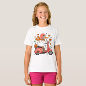 Autumn Duck Vespa Pumpkin Scooter Ride Fall Leaves Tシャツ (正面フル)