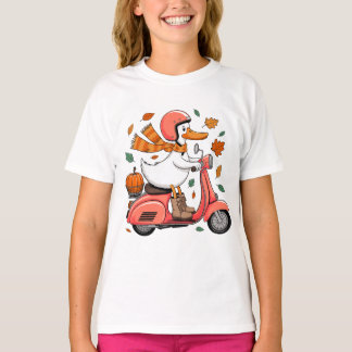 Autumn Duck Vespa Pumpkin Scooter Ride Fall Leaves Tシャツ