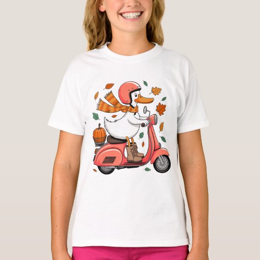 Autumn Duck Vespa Pumpkin Scooter Ride Fall Leaves Tシャツ (正面)
