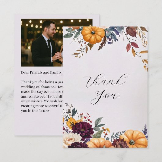 Autumn Elegance Wedding Flat Thank You Card (正面/裏面)