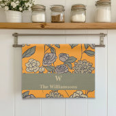 Autumn Exotic Flowers Customize Monogram キッチンタオル