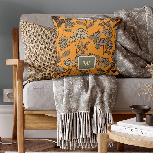 Autumn Exotic Flowers Customize Monogram クッション