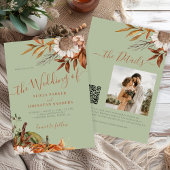 Autumn fall botanical sage green QR code wedding 招待状