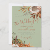 Autumn fall botanical sage green QR code wedding 招待状 (正面)