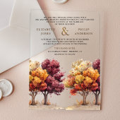 Autumn Fall Burgundy Trees Wedding アクリル招待状