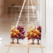 Autumn Fall Burgundy Trees Wedding Welcome アクリルサイン