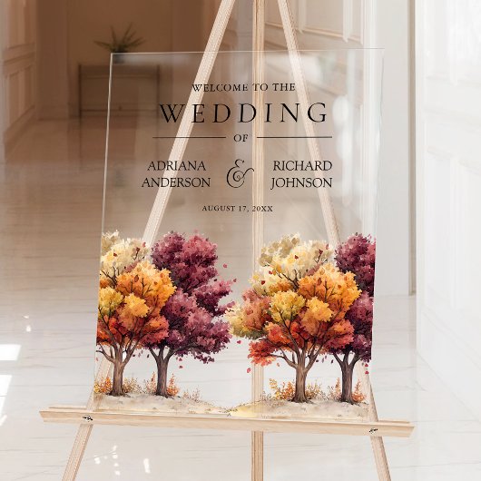 Autumn Fall Burgundy Trees Wedding Welcome アクリルサイン