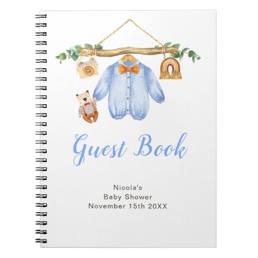 Autumn Fall Clothe Line Boy Baby Shower Guest Book ノートブック (正面)