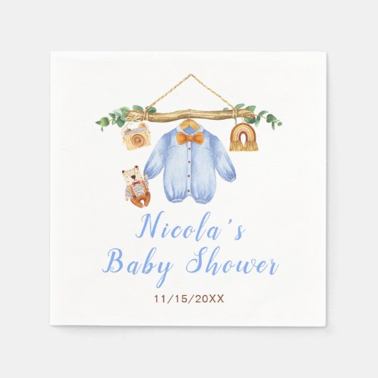Autumn Fall Clothes Line Boy Baby Shower スタンダードカクテルナプキン (正面)