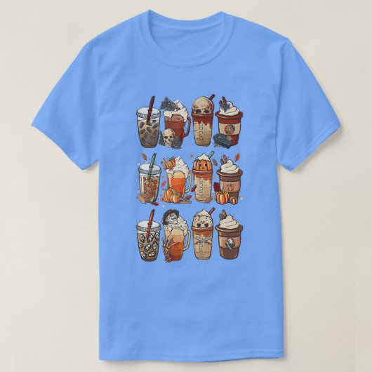 Autumn Fall Coffee Latte Cups Horrors & Ghost Hall Tシャツ (デザイン正面)