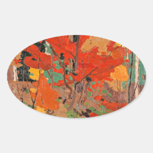 Autumn-Fall, fine art by Tom Thomson, 楕円形シール
