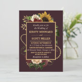 Autumn Fall Flowers Foliage Gold Wedding 招待状 (スタンド正面)