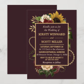Autumn Fall Flowers Foliage Gold Wedding 招待状 (正面/裏面)