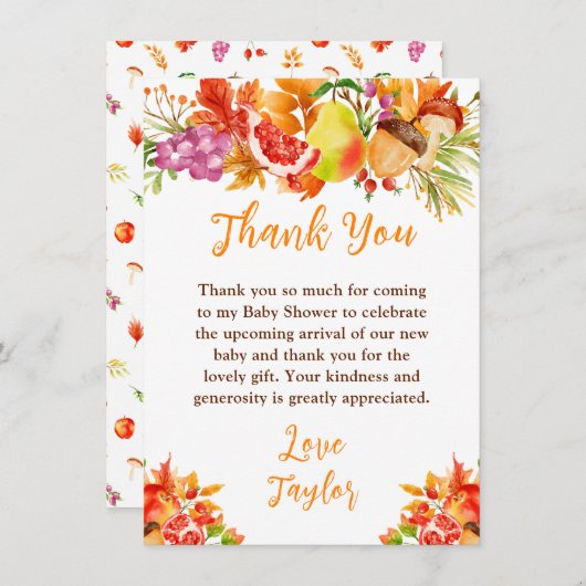 Autumn Fall Harvest Baby Shower サンキューカード (正面/裏面)