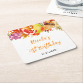 Autumn Fall Harvest Baby Shower スクエアペーパーコースター (アングル)