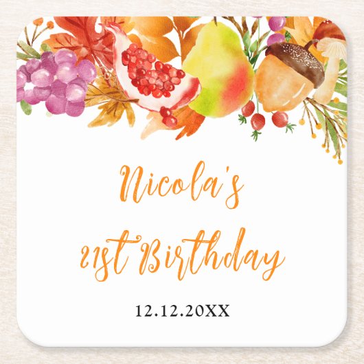 Autumn Fall Harvest Baby Shower スクエアペーパーコースター (正面)