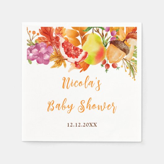 Autumn Fall Harvest Baby Shower スタンダードカクテルナプキン (正面)