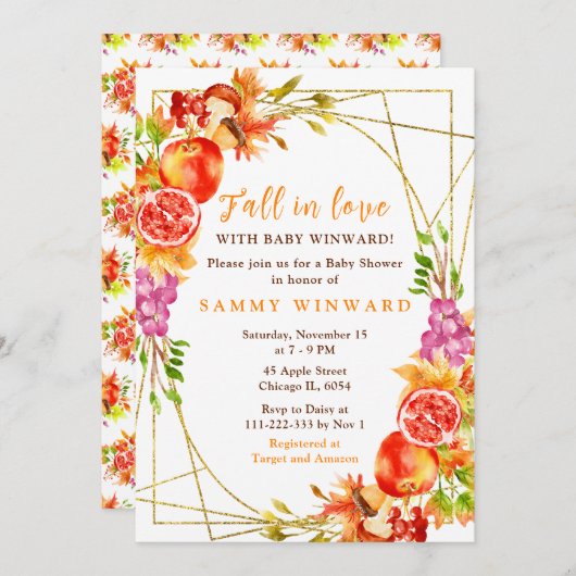 Autumn Fall Harvest Baby Shower 招待状 (正面/裏面)