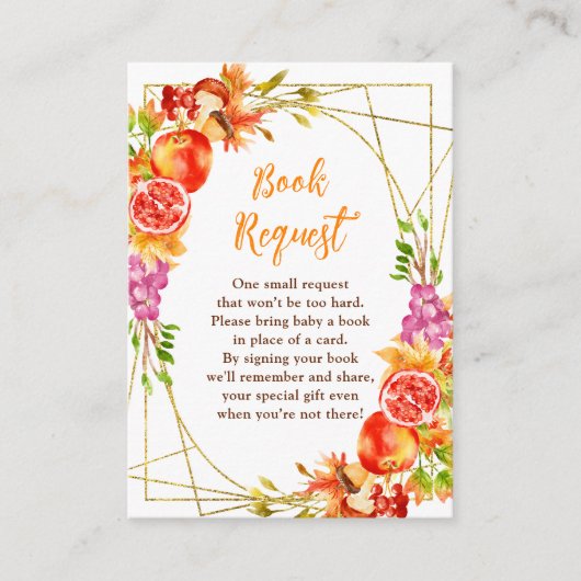 Autumn Fall Harvest Baby Shower Book Request エンクロージャーカード (正面)