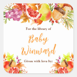 Autumn Fall Harvest Baby Shower Bookplate スクエアシール