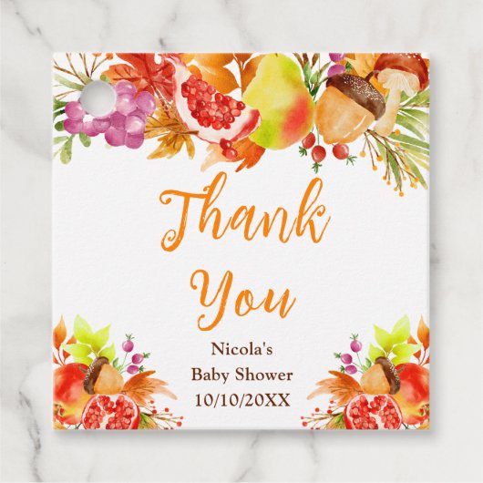 Autumn Fall Harvest Baby Shower Thank You フェイバータグ (正面)