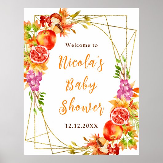 Autumn Fall Harvest Baby Shower Welcome ポスター (正面)