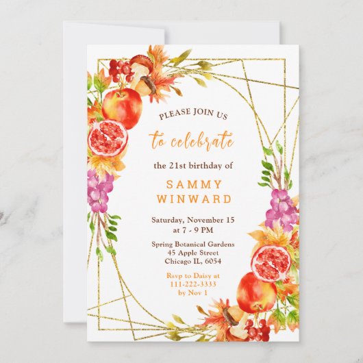 Autumn Fall Harvest Birthday 招待状 (正面)