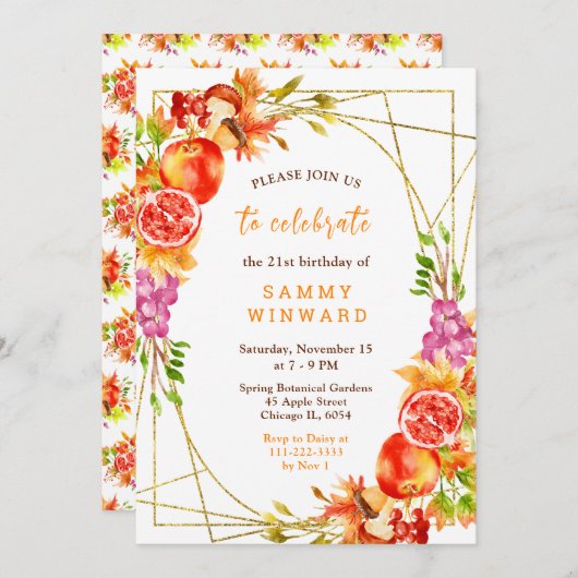 Autumn Fall Harvest Birthday 招待状 (正面/裏面)