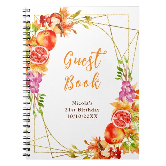 Autumn Fall Harvest Birthday Guest Book ノートブック (正面)