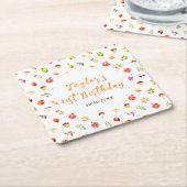 Autumn Fall Harvest Birthday Party スクエアペーパーコースター (アングル)