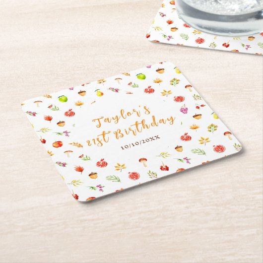 Autumn Fall Harvest Birthday Party スクエアペーパーコースター (アングル)