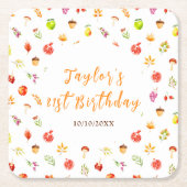 Autumn Fall Harvest Birthday Party スクエアペーパーコースター (正面)